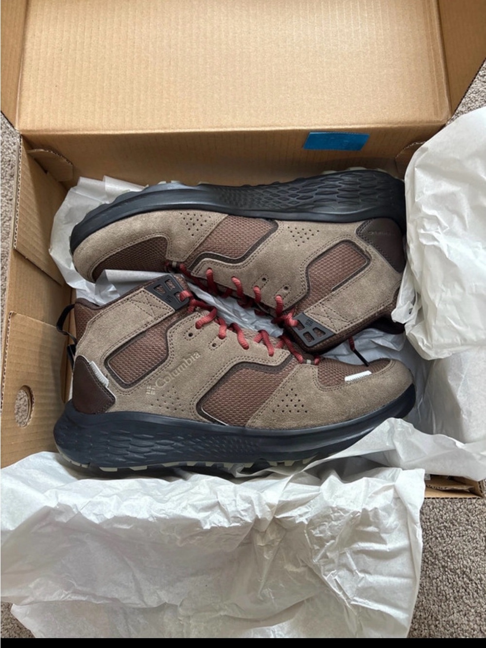 Columbia Men’s Brown and Black Trail Shoes with Red Laces